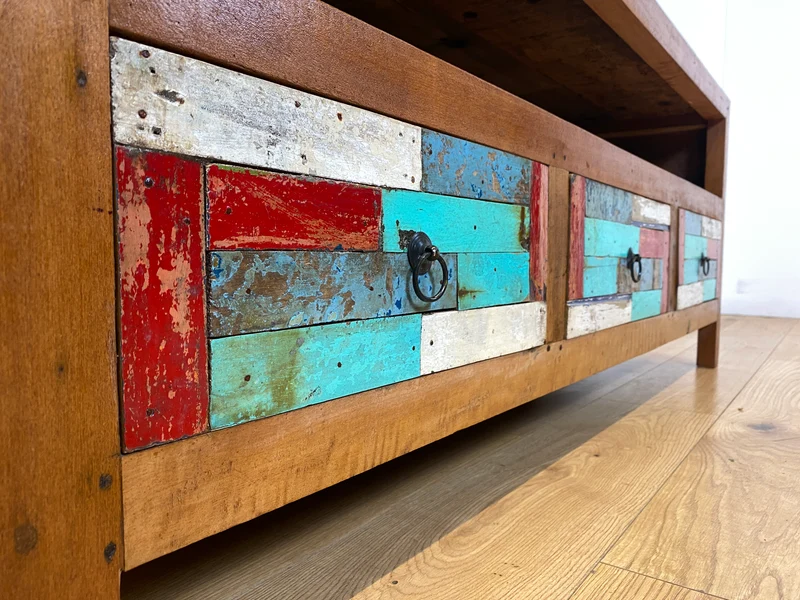 Boatwood by WMK I Handgefertigtes 150cm langes TV-Lowboard aus altem Bootsholz