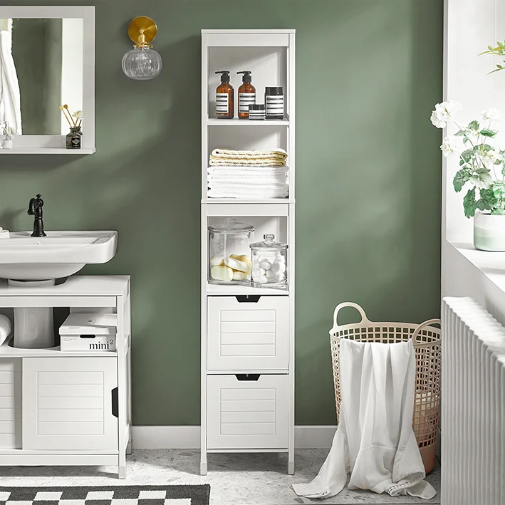 SoBuy | Bad Hochschrank | Badschrank Weiß | Badezimmermöbel Landhaus | FRG126-W