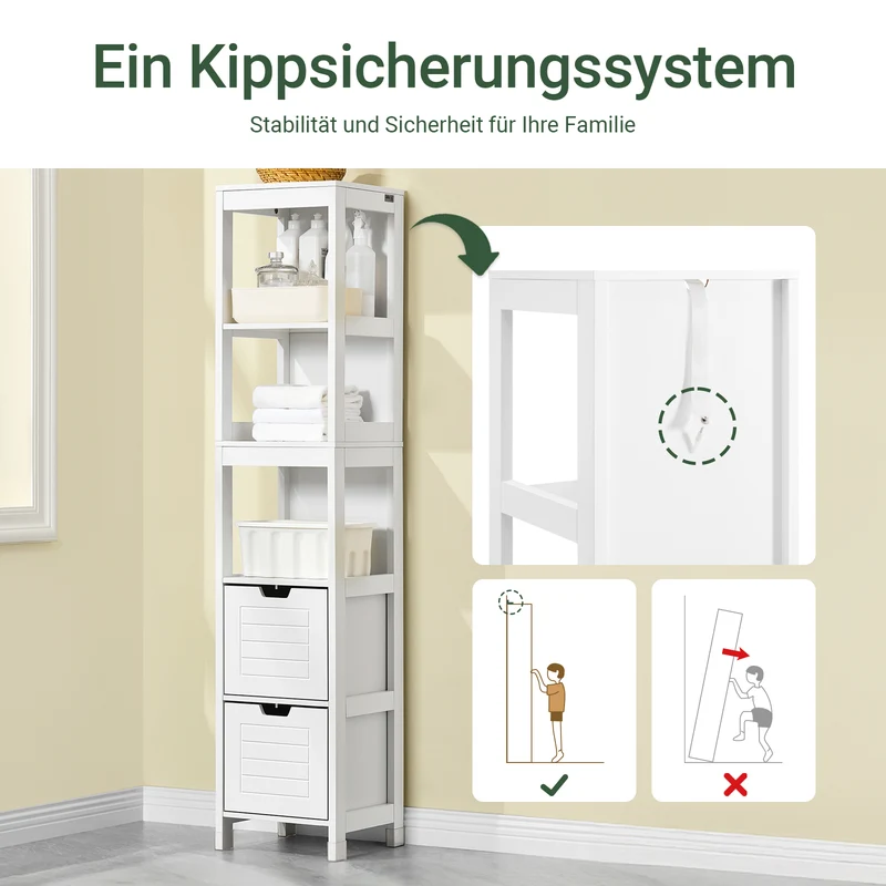 SoBuy | Bad Hochschrank | Badschrank Weiß | Badezimmermöbel Landhaus | FRG126-W
