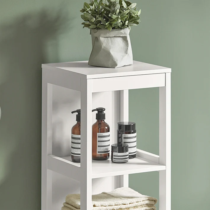 SoBuy | Bad Hochschrank | Badschrank Weiß | Badezimmermöbel Landhaus | FRG126-W