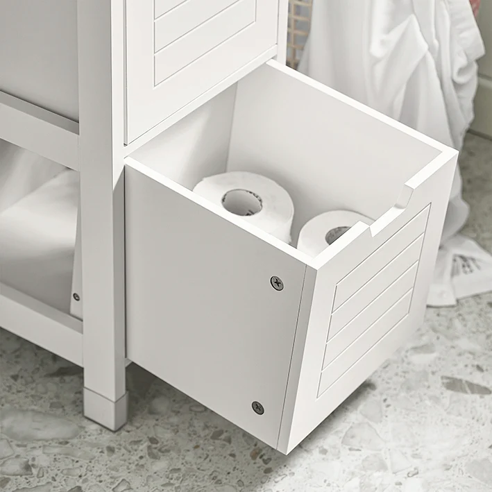 SoBuy | Bad Hochschrank | Badschrank Weiß | Badezimmermöbel Landhaus | FRG126-W