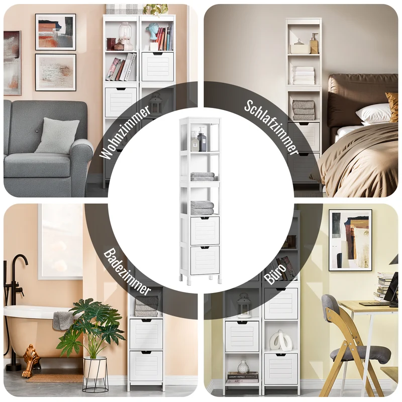 SoBuy | Bad Hochschrank | Badschrank Weiß | Badezimmermöbel Landhaus | FRG126-W