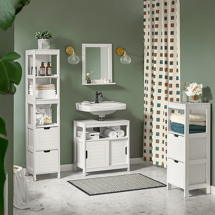 SoBuy | Bad Hochschrank | Badschrank Weiß | Badezimmermöbel Landhaus | FRG126-W