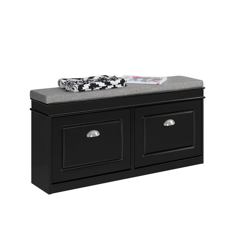 SoBuy | Schuhkipper | Schuhbank mit Schuhfach | Landhausstil Schwarz | FSR64-SCH