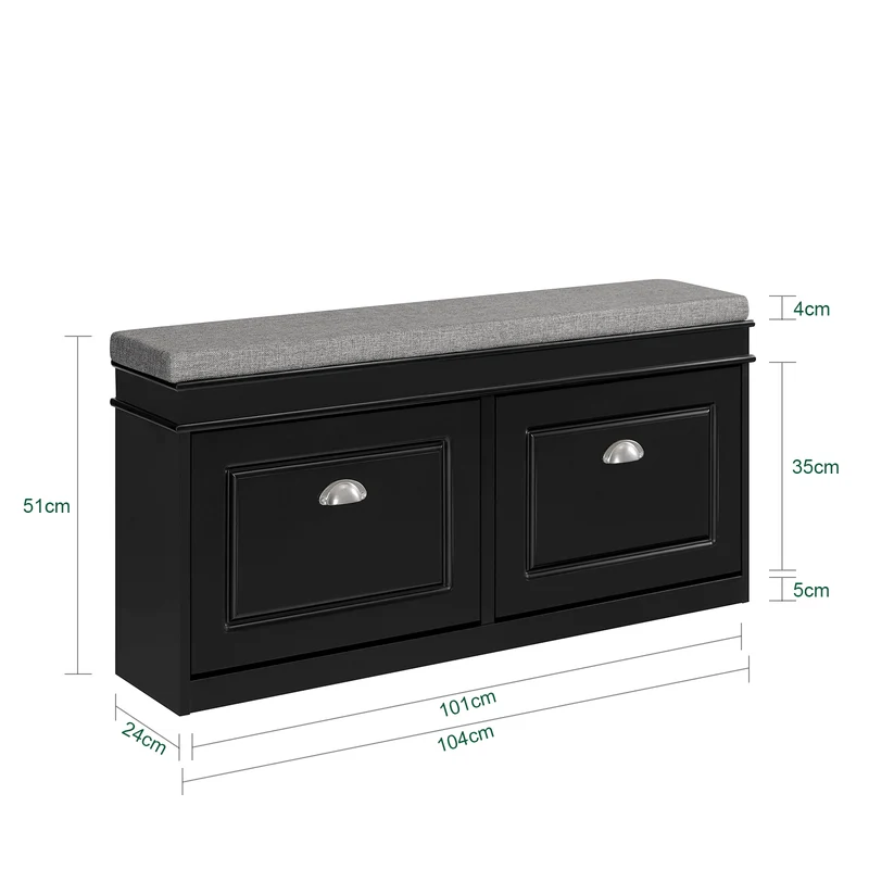 SoBuy | Schuhkipper | Schuhbank mit Schuhfach | Landhausstil Schwarz | FSR64-SCH