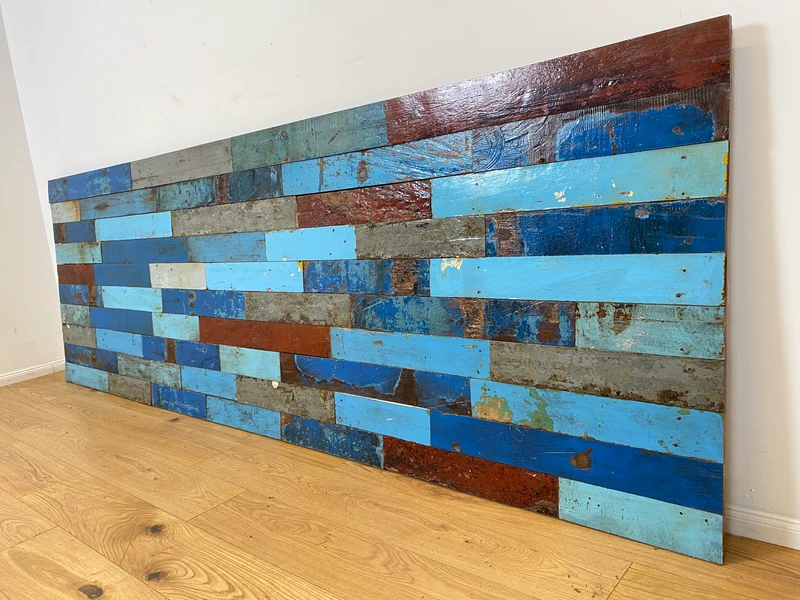Boatwood by WMK I Buntes handgefertigtes 300x100cm großes Paneel aus altem Bootsholz