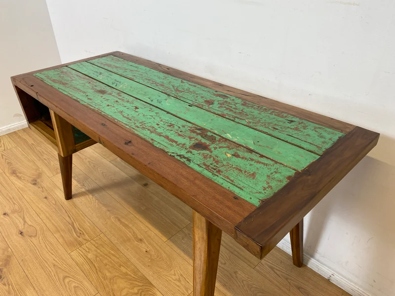 Boatwood by WMK I Einzigartiger freistehender Schreibtisch handgefertigt aus altem Bootsholz