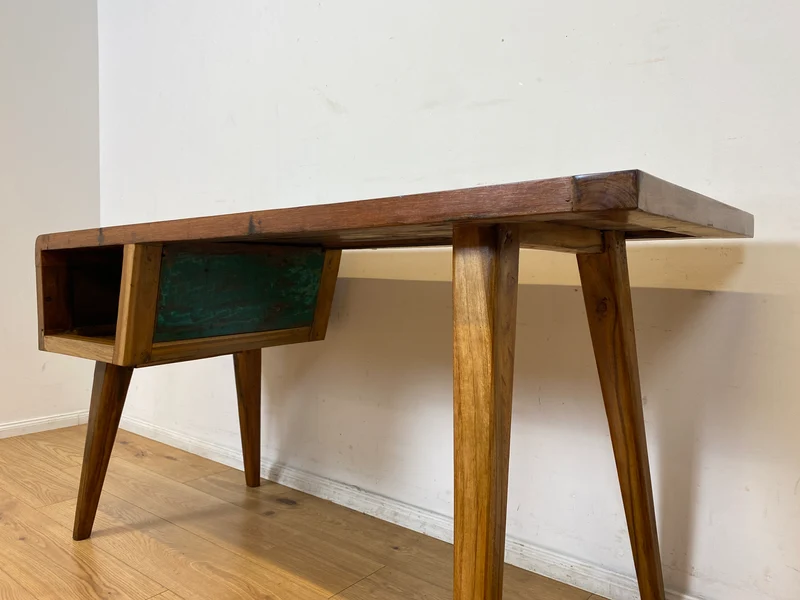 Boatwood by WMK I Einzigartiger freistehender Schreibtisch handgefertigt aus altem Bootsholz