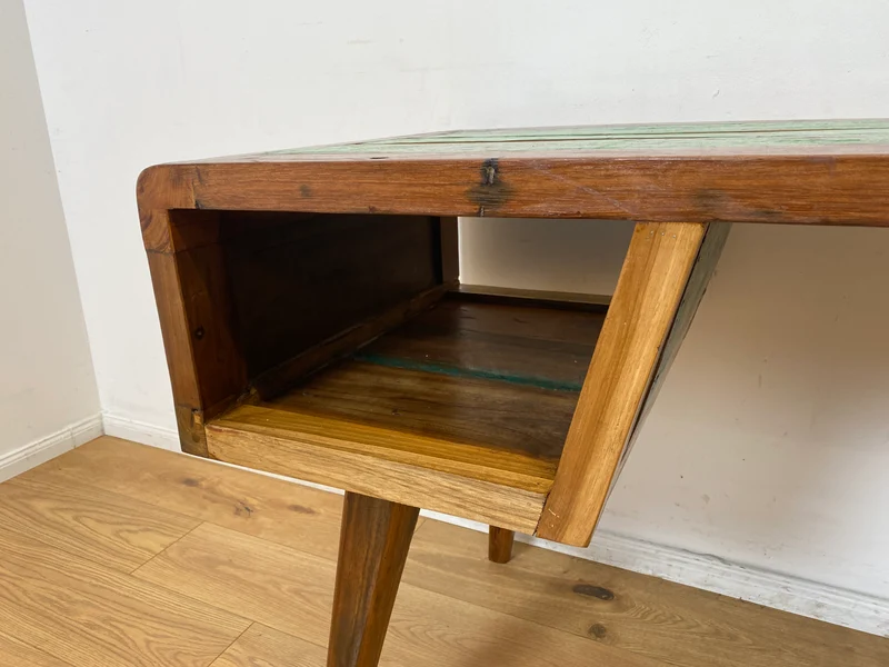 Boatwood by WMK I Einzigartiger freistehender Schreibtisch handgefertigt aus altem Bootsholz