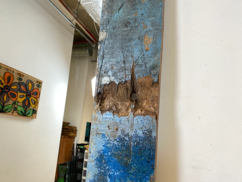 Boatwood by WMK I Meeresblauer 100x200cm großer Spiegel I handgefertigtes Unikat aus altem Bootsholz in Originalfarbe