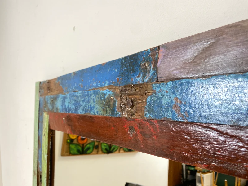 Boatwood by WMK I 100x195cm großer Spiegel I handgefertigtes Unikat aus altem Bootsholz in Originalfarben