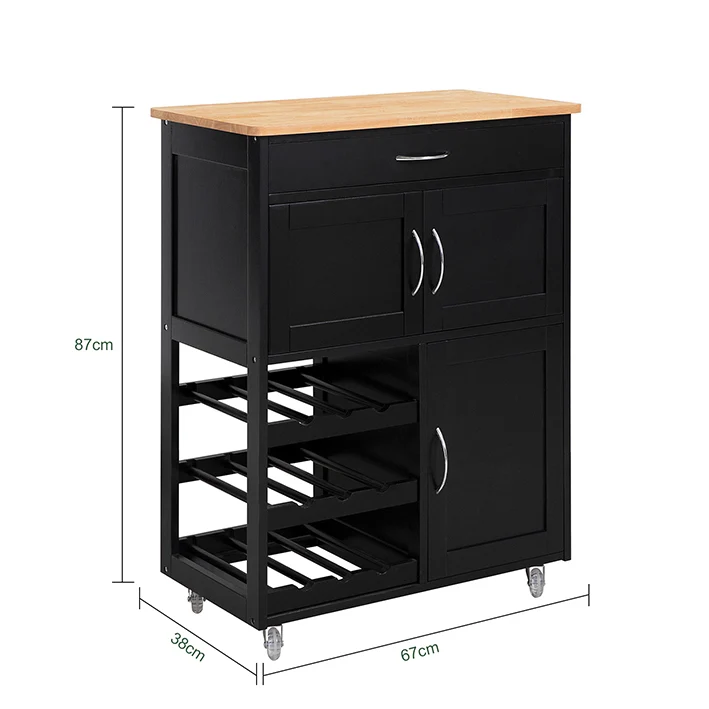SoBuy Servierwagen mit Flaschenablagen Küchenwagen Schwarz 67x87x38cm FKW45-SCH