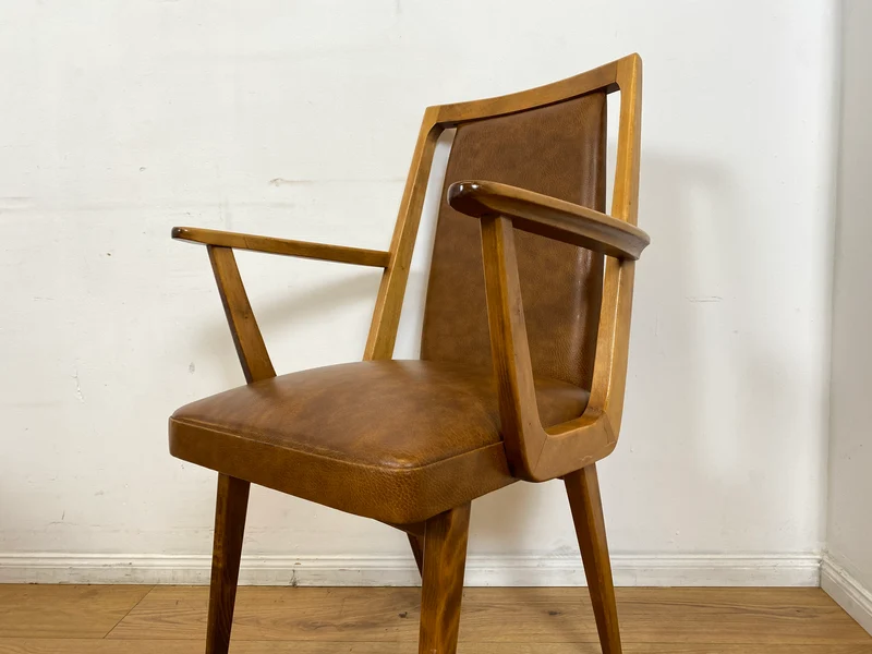 WMK I 1/10 Gemütliche Mid-Century Armlehnstühle mit pflegeleichtem Kunstlederbezug
