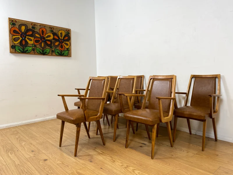 WMK I 1/10 Gemütliche Mid-Century Armlehnstühle mit pflegeleichtem Kunstlederbezug