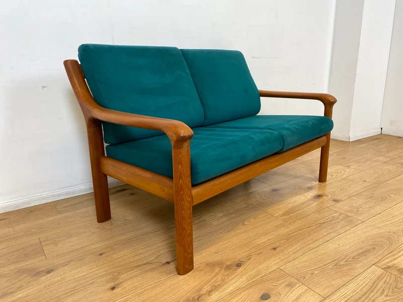 WMK I Hochwertiges skandinavisches Designersofa von Holstebro Møbelfabrik in Petrol Blau I Teakholz