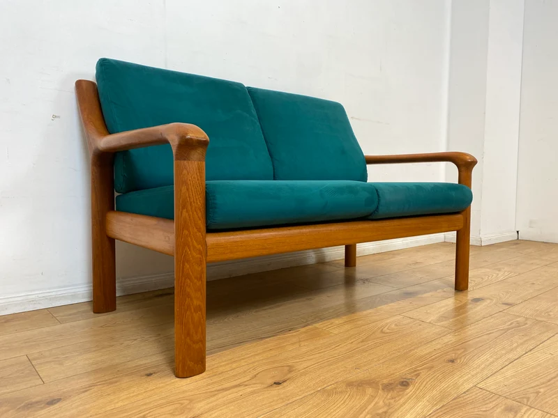 WMK I Hochwertiges skandinavisches Designersofa von Holstebro Møbelfabrik in Petrol Blau I Teakholz