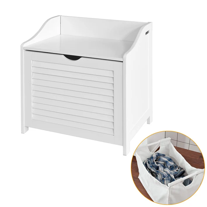 SoBuy | Wäschetruhe | Wäschesammler | Wäschekorb Weiß | FSR40-W