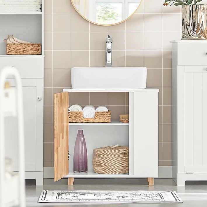 SoBuy | Waschbeckenunterschrank | Waschtisch | Badschrank Weiß-Natur | BZR75-W