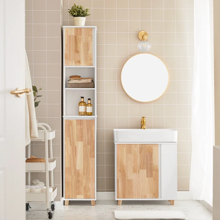 SoBuy | Waschbeckenunterschrank | Waschtisch | Badschrank Weiß-Natur | BZR75-W