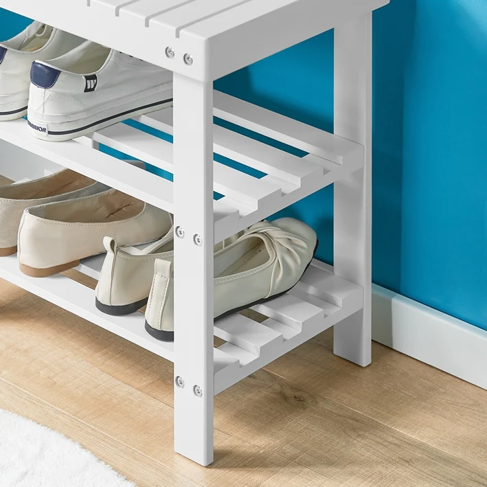 SoBuy | Schuhregal | Sitzbank schmal | Breit 50cm Weiß | FSR02-K-W