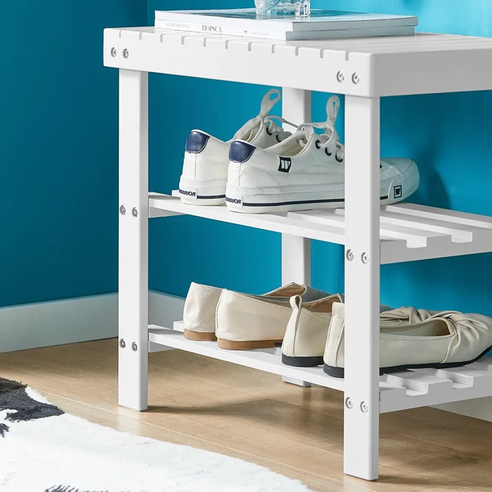 SoBuy | Schuhregal | Sitzbank schmal | Breit 50cm Weiß | FSR02-K-W