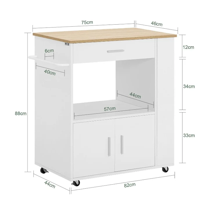 SoBuy | Küchenwagen Servierwagen | Weiß | 82x88x46cm | FKW113-WN