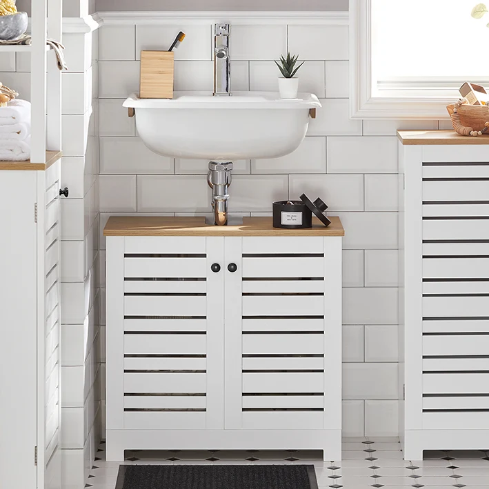 SoBuy | Waschbeckenunterschrank | Badezimmerunterschrank Weiß | BZR40-W
