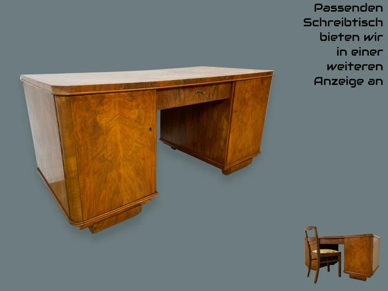 WMK I Imposanter 30er Jahre Art Deco Wohnzimmerschrank I Vollholz in edlem Walnuss