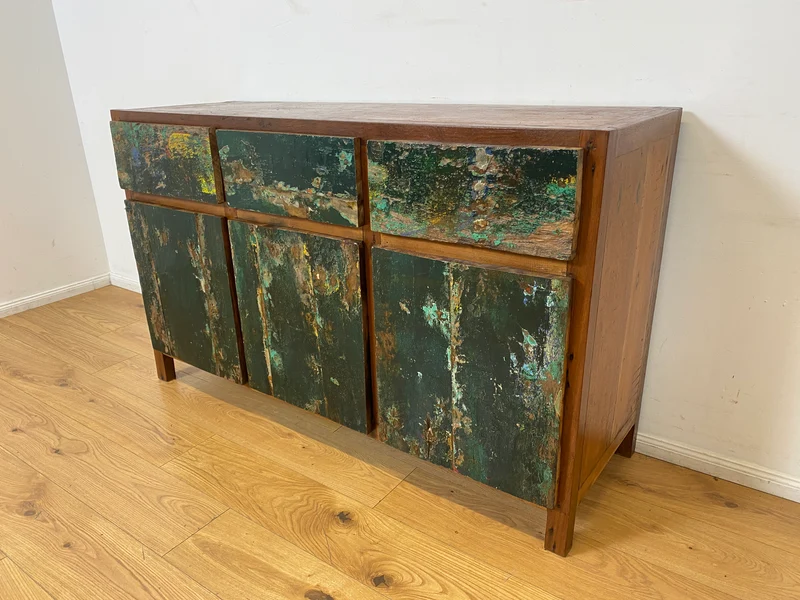 Boatwood by WMK I Einzigartiges Sideboard handgefertigt aus altem Bootsholz in Originalfarben