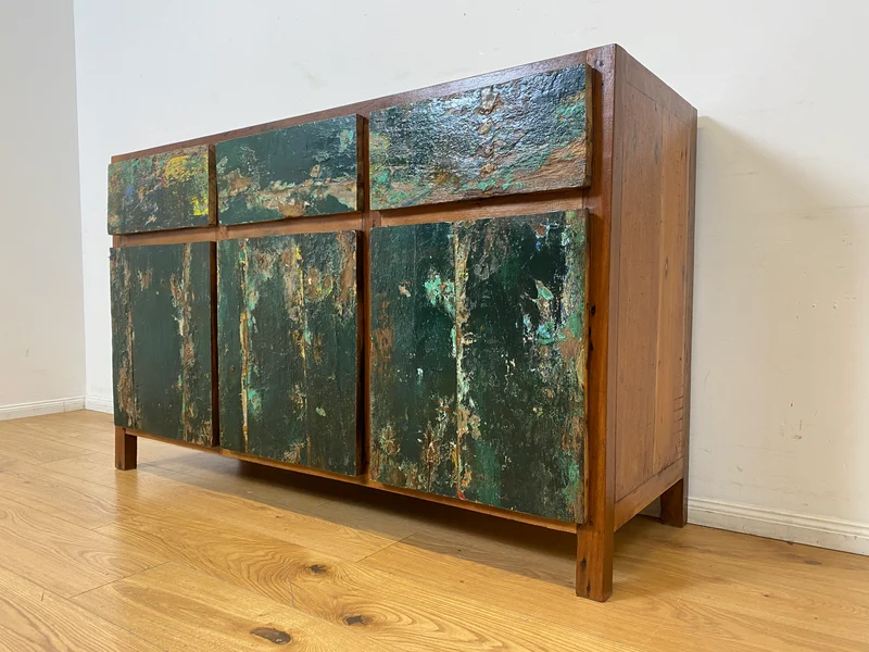 Boatwood by WMK I Einzigartiges Sideboard handgefertigt aus altem Bootsholz in Originalfarben