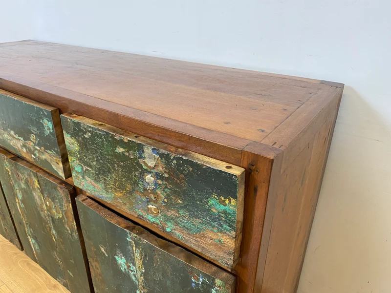Boatwood by WMK I Einzigartiges Sideboard handgefertigt aus altem Bootsholz in Originalfarben