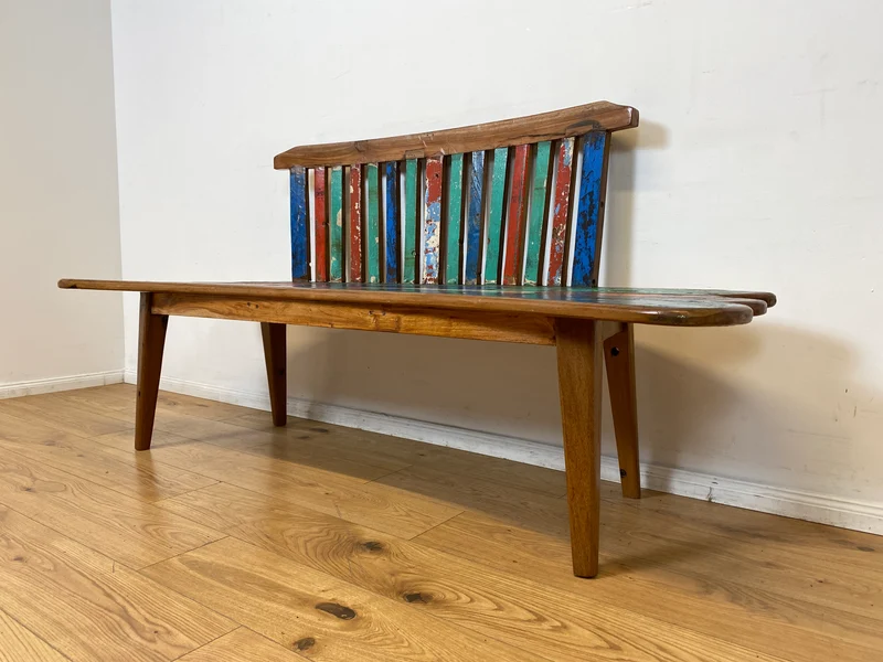 Boatwood by WMK I Besonderes Sofa aus altem Bootsholz I handgefertigtes Unikat aus massivem Teakholz