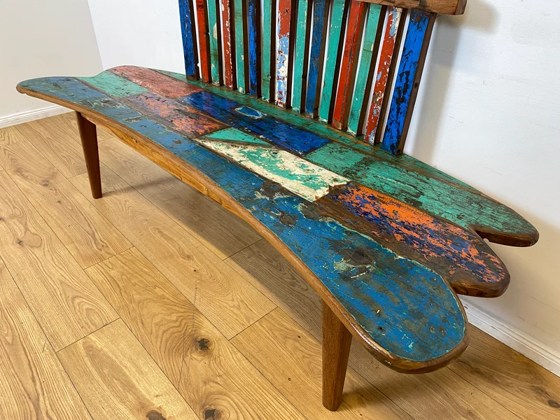 Boatwood by WMK I Besonderes Sofa aus altem Bootsholz I handgefertigtes Unikat aus massivem Teakholz