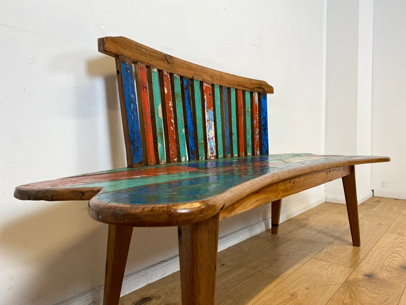 Boatwood by WMK I Besonderes Sofa aus altem Bootsholz I handgefertigtes Unikat aus massivem Teakholz