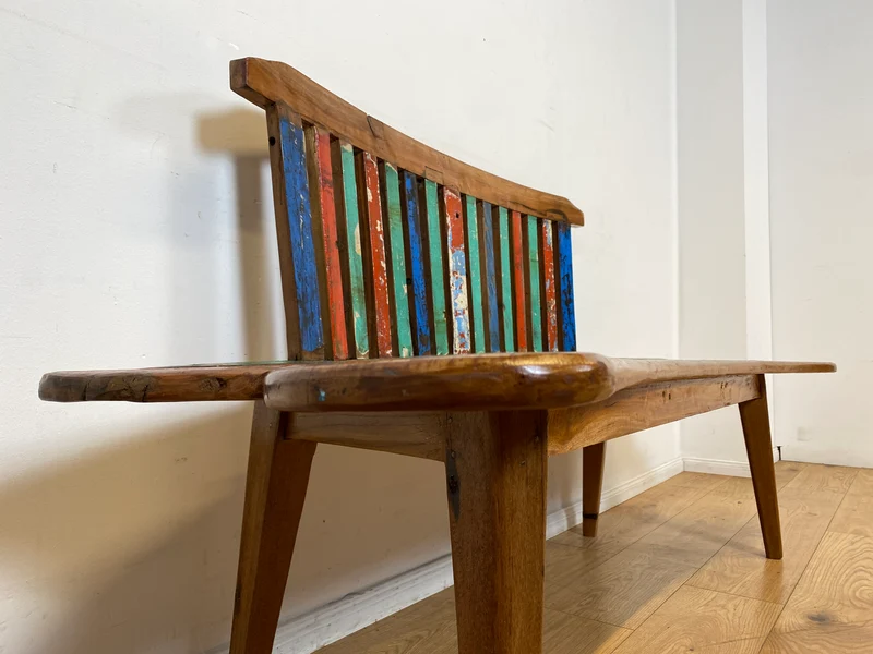 Boatwood by WMK I Besonderes Sofa aus altem Bootsholz I handgefertigtes Unikat aus massivem Teakholz