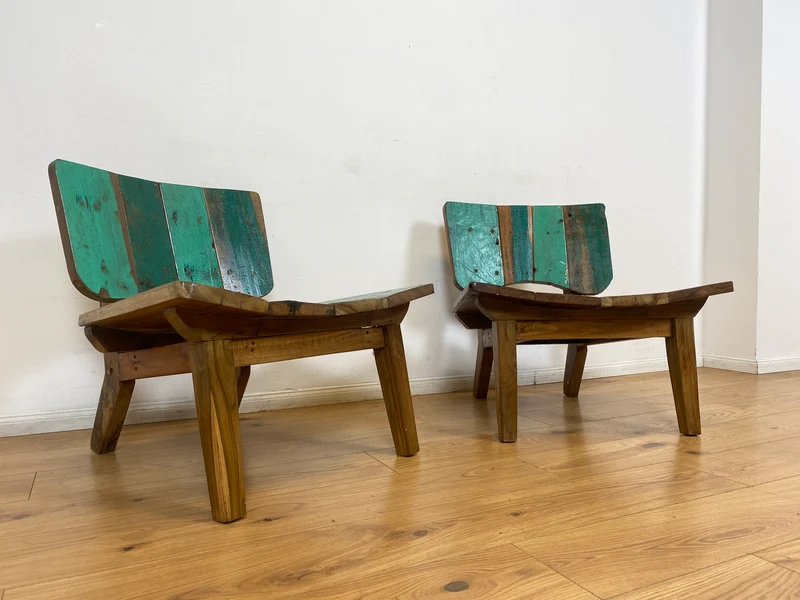 Boatwood by WMK I 1/5 Einzigartiger Lounge Sessel aus altem Bootsholz, ein handgefertigtes Unikat aus massivem Teakholz , auch Outdoor