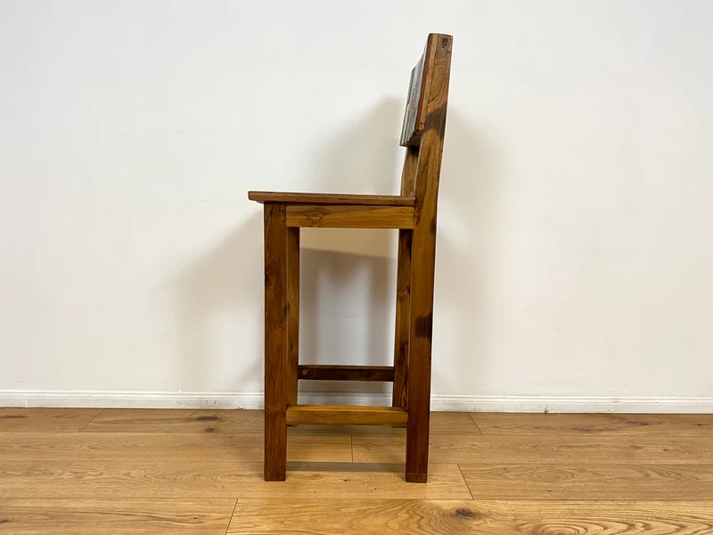 Boatwood by WMK # 1/3 Bunterschöner Barhocker aus altem Bootsholz, ein handgefertigtes Unikat aus massivem Teakholz