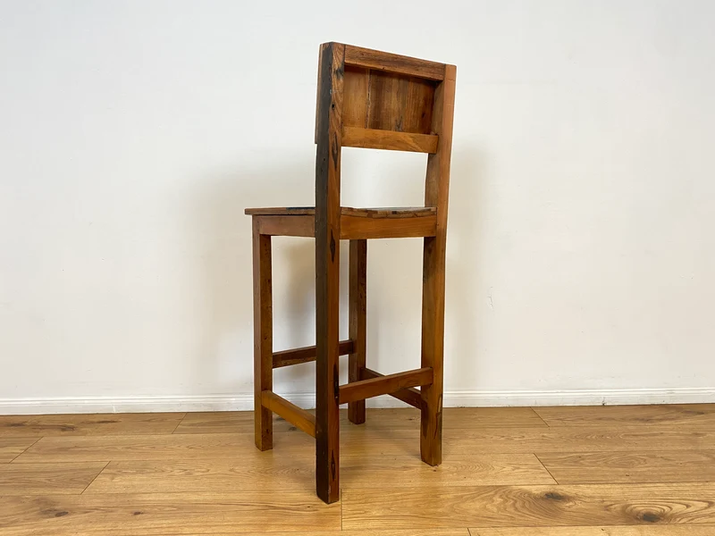 Boatwood by WMK # 1/3 Bunterschöner Barhocker aus altem Bootsholz, ein handgefertigtes Unikat aus massivem Teakholz