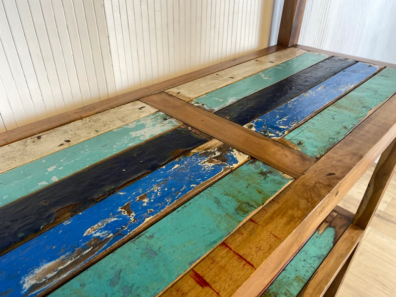 Boatwood by WMK # Schönes, sehr stabiles und hochwertiges Regal aus altem Bootsholz, ein handgefertigtes Unikat aus massivem Teakholz