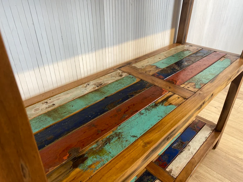 Boatwood by WMK # Schönes, sehr stabiles und hochwertiges Regal aus altem Bootsholz, ein handgefertigtes Unikat aus massivem Teakholz
