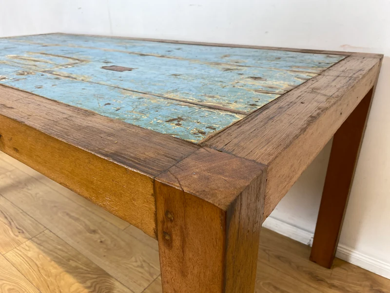Boatwood by WMK I Meeresblauer 170x90cm großer Esstisch handgefertigt aus altem Bootsholz in Originalfarben