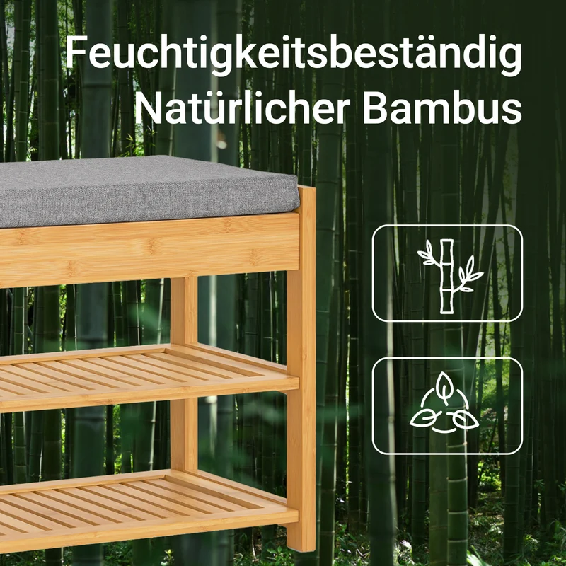 SoBuy | Schuhbank | Sitzbank mit Schuhregal | Breit 55cm Bambus | FSR49-N