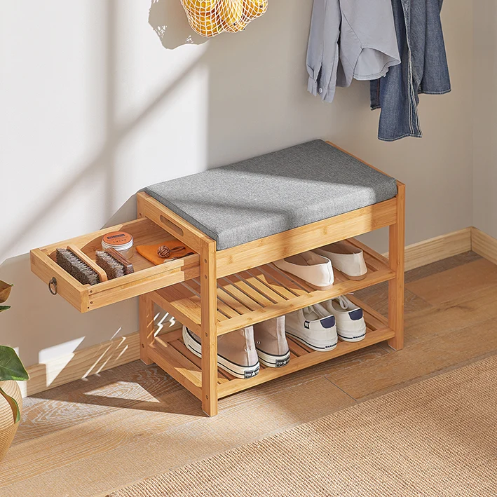 SoBuy | Schuhbank | Sitzbank mit Schuhregal | Breit 55cm Bambus | FSR49-N