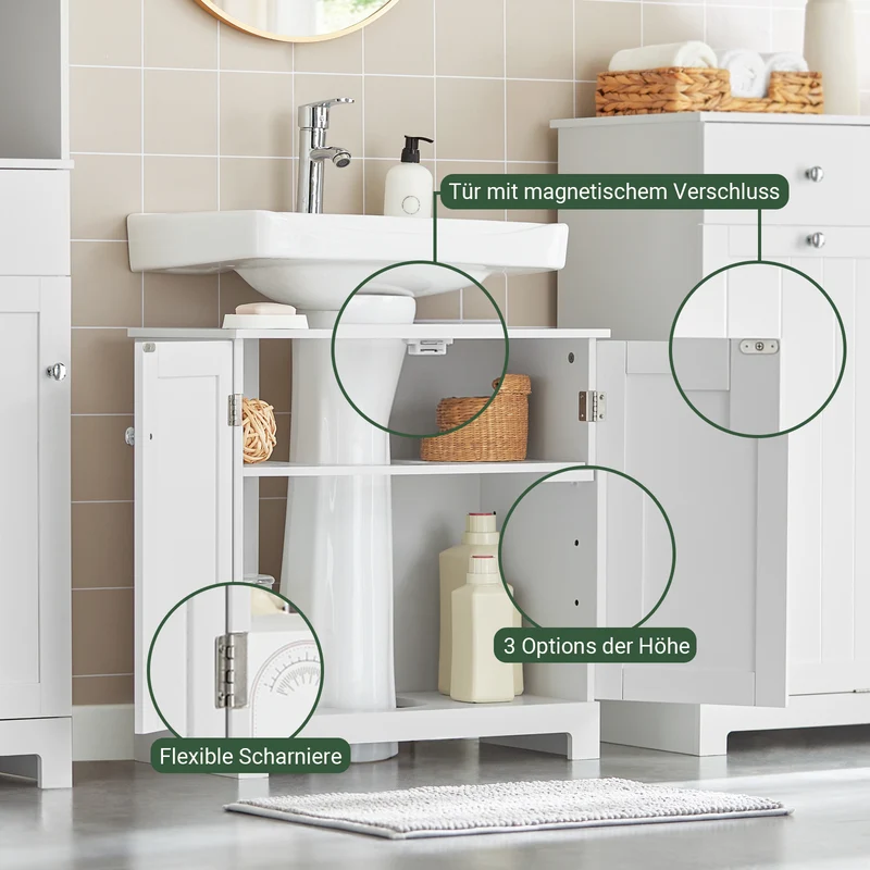 SoBuy | Waschbeckenunterschrank | Badezimmerschrank | Weiß 60x60x30cm BZR18-II-W