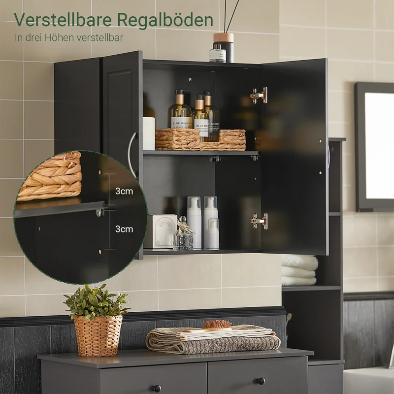 SoBuy | Wandschrank | Hängeschrank | Badschrank Schwarz | Medizinschrank | FRG231-SCH