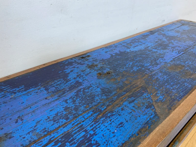 Boatwood by WMK I Einzigartiges handgefertigtes TV Lowboard aus altem Bootsholz in Blau mit Schublade und Fach I Teakholz massiv