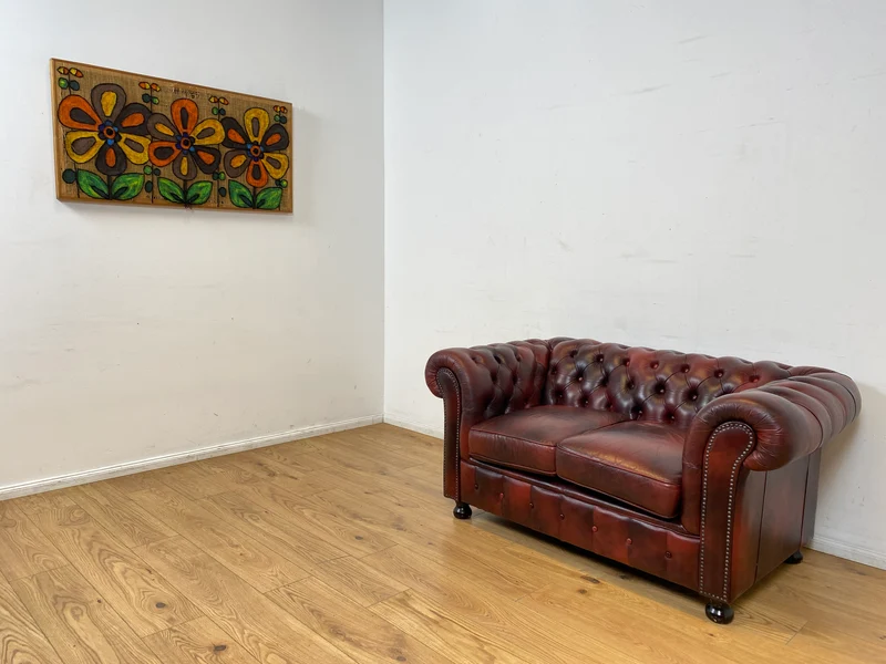 WMK I Der Klassiker I Hochwertiges Chesterfield Sofa mit gestepptem Echtleder Bezug & Alterspatina