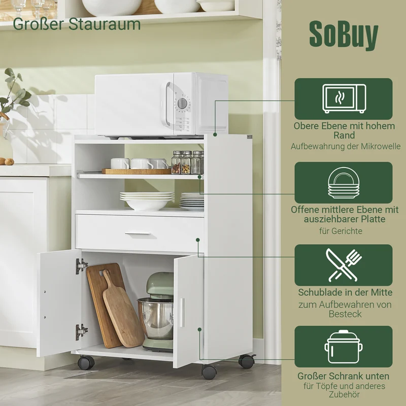 SoBuy | Küchenschrank | Mikrowellenschrank | Rollschrank Weiß | FSB09-W