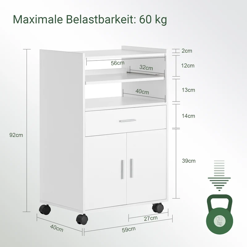 SoBuy | Küchenschrank | Mikrowellenschrank | Rollschrank Weiß | FSB09-W