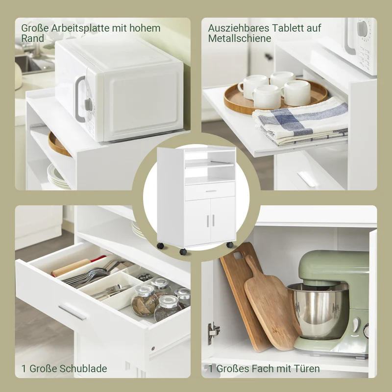 SoBuy | Küchenschrank | Mikrowellenschrank | Rollschrank Weiß | FSB09-W